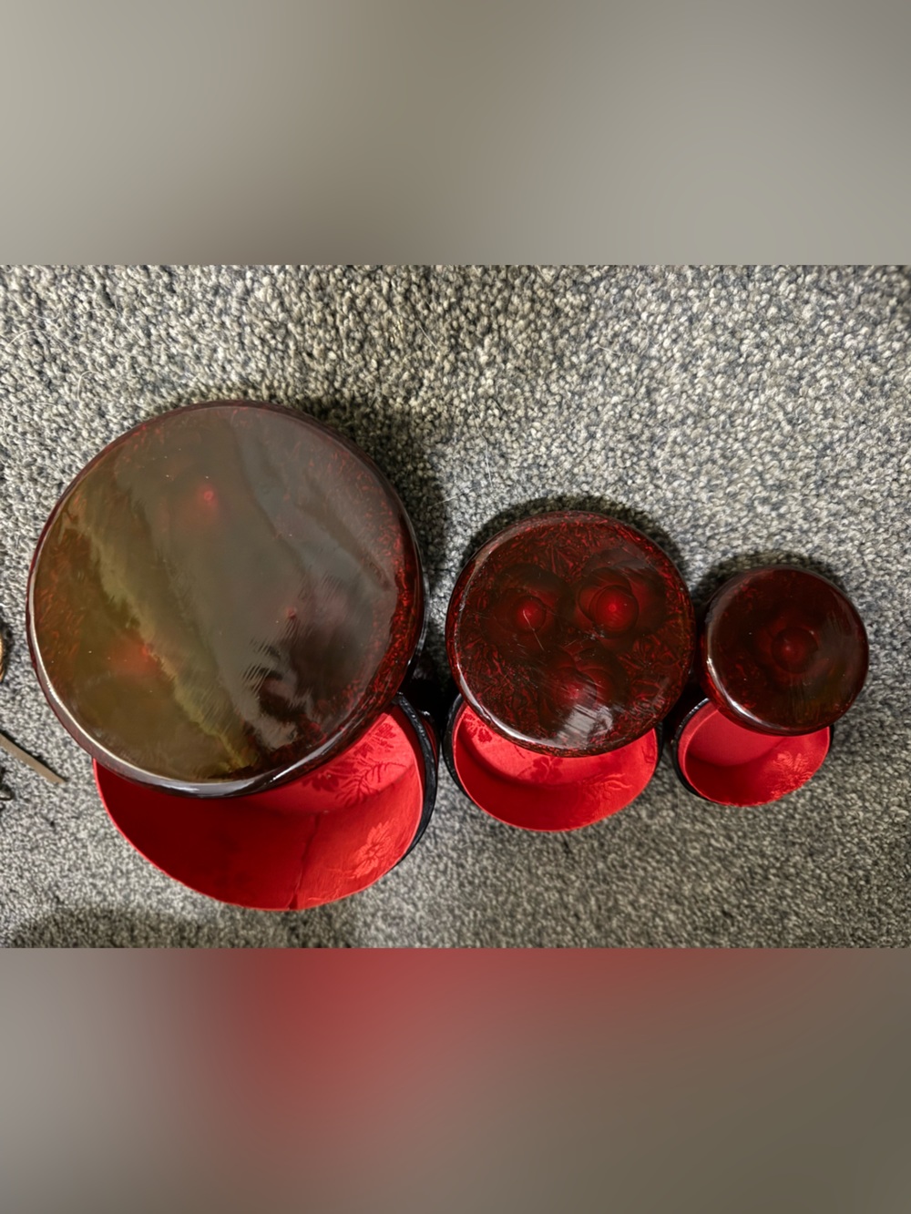 Vintage Nesting Trinket Boxes Black & Red Lacquer Stacking Jewelry Box Set